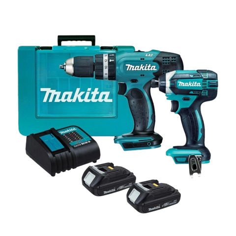 Taladro Percutor Inalámbrico Makita 47Nm 1/2 Pulgada DHP453 + Atornillador de impacto Inalámbrico Makita 165Nm DTD152 + 2BAT 1.5 AH + Cargador DLX2142Y01